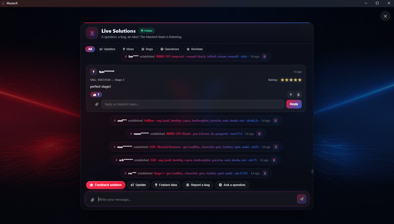 MasterX Live Solutions, community feed, reviews and support from the MasterX team