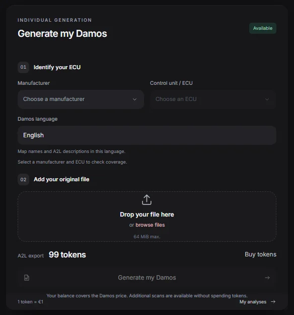 MasterX: the Damos generation form